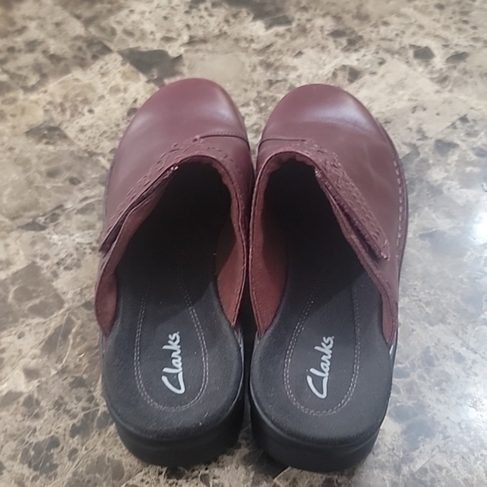 CLARKS Womens Brown(burgund) Leather Mule Slide Shoes Size 7M Accent Sandal's - Picture 3 of 8